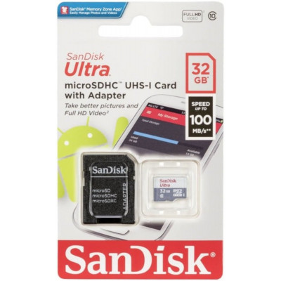 microSDHC (UHS-1) SanDisk Ultra 32Gb class 10 A1 (100Mb/s) (adapter SD) - изображение 2