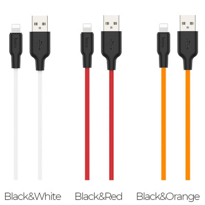 Кабель HOCO X21 Plus USB to iP 2.4A, 1m, silicone, silicone connectors, Black+Red (6931474711823) - изображение 3