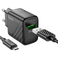 Мережевий зарядний пристрій HOCO CS21A Rich single port QC3.0 charger set(Micro)(EU) Black (Цвет 7073) - фото № 4