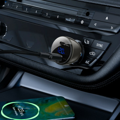 Автомобільний зарядний пристрій ACEFAST B10 metal car charger 60W (USB-C + USB-C) with digital display Black (AFB10) - зображення 5