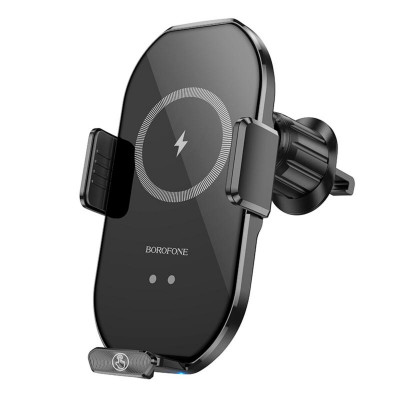 Тримач для мобільного з БЗП BOROFONE BH205 Rusher infrared wireless fast charging car holder(air outlet) Black - зображення 1