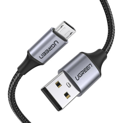 Кабель UGREEN US290 Кабель USB 2.0 A — Micro USB, никелированная алюминиевая оплетка, 2 м (черный) (UGR-60148) (UGR-60148) - изображение 1
