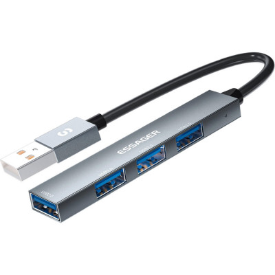 USB-hub ESSAGER Fengyang  4 in 1 Splitter (USB-A port) Silver - зображення 1
