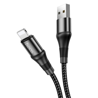 Кабель HOCO X50 USB to iP 2.4A, 1m, nylon, aluminum connectors, Black - изображение 1