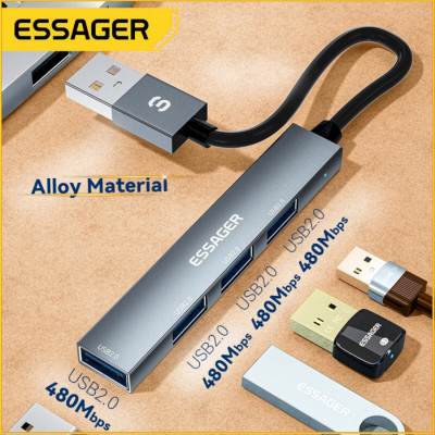 USB-hub ESSAGER Fengyang  4 in 1 Splitter (USB-A port) Silver - изображение 2