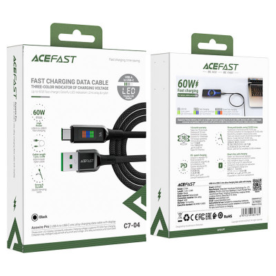 Кабель ACEFAST C7-04 USB to Type-C 3A, 1.2m, nylon, zinc connectors, LED, Black - изображение 6