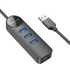 Адаптер Borofone DH6 Erudite 4-in-1 Gigabit Ethernet Adapter(USB to USB3.0*3+RJ45)(L=1.2M) Black (6941991104305) - зображення 3