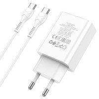 Мережевий зарядний пристрій HOCO C100A PD20W+QC3.0 charger with digital display set(Type-C to Type-C) White (Колір Білий) - фото № 2
