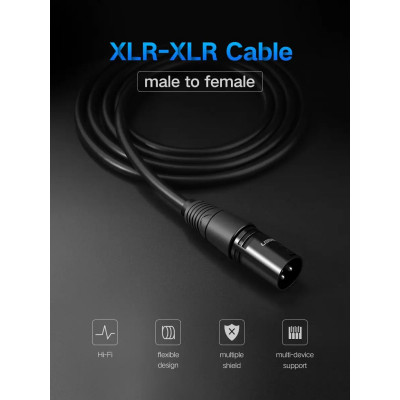 Аудіо кабель UGREEN AV130 Cannon Male to Female Microphone Extension Audio Cable 1m (Black)(UGR-20708) - зображення 2