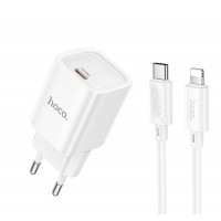 Мережевий зарядний пристрій HOCO C148A Charm single port PD30W charger set (C to iP) (EU) White