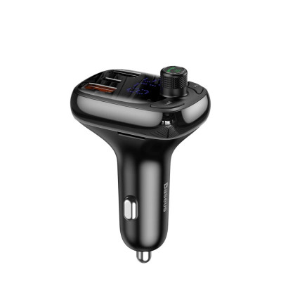 АЗП з FM-модулятором Baseus T Shaped S-13 Car Bluetooth MP3 Player (PPS Fast Charger Edition) Black - зображення 1