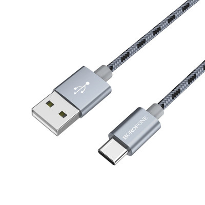 Кабель BOROFONE BX24 USB to Type-C 3A, 1м, нейлон, алюминиевые разъемы, Серый Металл (BX24CMG) - изображение 1