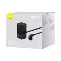 Мережевий зарядний пристрій Baseus PowerCombo Digital PowerStrip 2AC+1U+1C+Retractable-C 65W with 1.5m power cord EU Black (Цвет Черный) - фото № 5