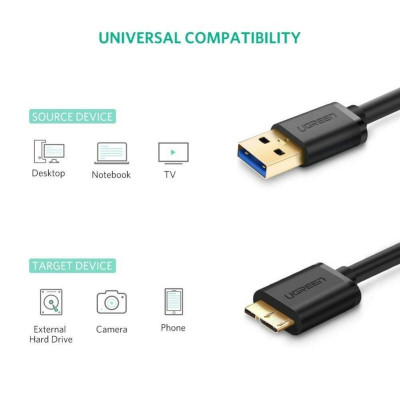 Кабель UGREEN US130 USB 3.0 A Male to Micro USB 3.0 Type B Male Cable 1m (Black) (UGR-10841) - изображение 3