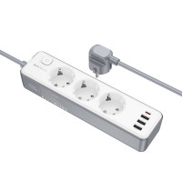 Мережевий подовжувач BOROFONE BAC9 Power 3-position socket(PD20W/1C3A)(EU/GER)(L=2M) White (Цвет 7068) - фото № 2