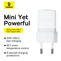Мережевий зарядний пристрій Baseus Palm Fast Charger 1C 20W EU Moon White (with Baseus Mini White Cable USB-C to USB-C 60W (20V/3A) 1m Moon White) (Цвет Moon-White) - фото № 8