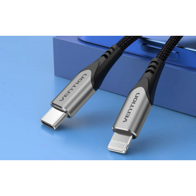 Кабель Vention USB 2.0 C — Lightning Cable, 1 м, тип серого алюминиевого сплава (TACHF) - изображение 3