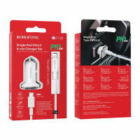 Автомобільний зарядний пристрій BOROFONE BZ12B single port QC3.0 (Type-C to Lightning) 18W White (Цвет Белый) - фото № 5