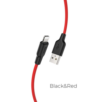 Кабель HOCO X21 Plus USB to iP 2.4A, 1m, silicone, silicone connectors, Black+Red (6931474711823) - изображение 1