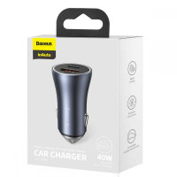 Автомобільний зарядний пристрій Baseus Golden Contactor Pro Dual Quick Charger Car Charger U+C 40W Dark Gray (Колір Голубой) - фото № 4