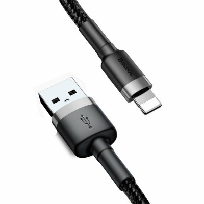 Кабель Baseus Cafule Cable USB For Lightning 2.4A 0.5m Gray+Black - зображення 2