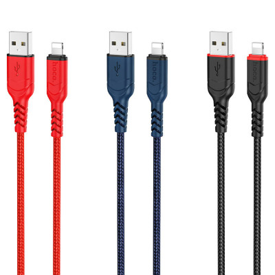 Кабель HOCO X59 USB to iP 2.4A, 1m, nylon, TPE connectors, Black - зображення 3