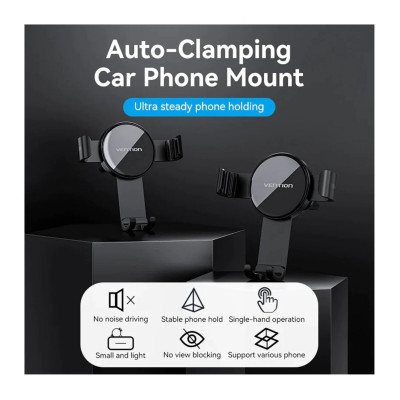 Автотримач для телефону Vention Auto-Clamping Car Phone Mount With Duckbill Clip Black Disc Fashion Type (KCSB0) - изображение 2