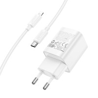 Мережевий зарядний пристрій HOCO C148A Charm single port PD30W charger set (C to iP) (EU) White (Цвет Білий) - фото № 7