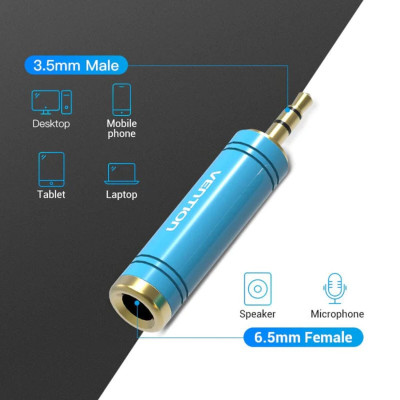 Адаптер Vention 3.5mm Male to 6.35mm Female Audio Adapter Blue Aluminum Alloy Type (VAB-S04-L) - зображення 3