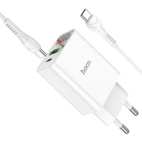 Мережевий зарядний пристрій HOCO C100A PD20W+QC3.0 charger with digital display set(Type-C to Type-C) White (Колір Білий) - фото № 5
