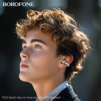 Бездротові навушники BOROFONE FQ5 Spirit clip-on true wireless BT headset Milky white (Цвет Milky-White) - фото № 6