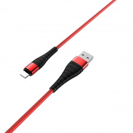 Кабель BOROFONE BX32 USB to iP, 2.4A, 1m, nylon, aluminum+TPE connectors, Red