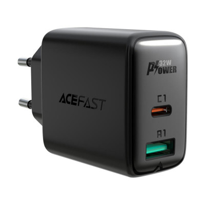 Мережевий зарядний пристрій ACEFAST A5 PD32W(USB-C+USB-A) dual port charger Black - зображення 1