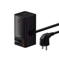 Мережевий зарядний пристрій Baseus PowerCombo Digital PowerStrip 2AC+1U+1C+Retractable-C 65W with 1.5m power cord EU Black (Цвет Черный) - фото № 3