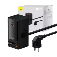 Мережевий зарядний пристрій Baseus PowerCombo Digital PowerStrip 2AC+1U+1C+Retractable-C 65W with 1.5m power cord EU Black (Цвет Черный) - фото № 4