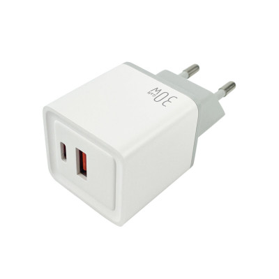 Мережевий зарядний пристрій Mibrand MI-30 GaN 30W Travel Charger USB-A + USB-C White - зображення 1