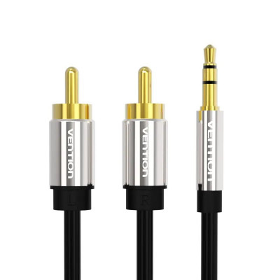 Кабель Vention 3.5mm Male to 2RCA Male Audio Cable 3M Black Metal Type (BCFBI) - изображение 1