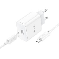 Мережевий зарядний пристрій HOCO C76A Pro Majestic single port PD30W charger set (Type-C to Type-C)(EU) White (Цвет Білий) - фото № 3