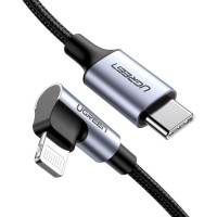 Кабель UGREEN US305 USB-C to Lightning Angled Cable Aluminum Shell Braided 1m(UGR-60763) (Цвет Черный) - фото № 2