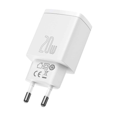 Мережевий зарядний пристрій Baseus Compact Quick Charger U+C 20W EU White - зображення 3