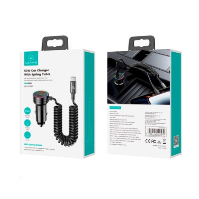 АЗП Usams US-CC167 C33 60W Car Charger With Spring Cable Black - изображение 5
