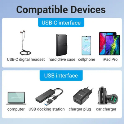 Адаптер Vention USB 3.0 Male to USB-C Female Adapter Grey Aluminium Alloy Type (CDPH0) (CDPH0) - зображення 7