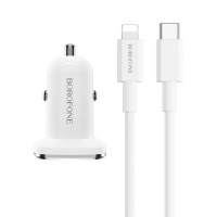 Автомобільний зарядний пристрій BOROFONE BZ12B single port QC3.0 (Type-C to Lightning) 18W White (Цвет Белый) - фото № 2