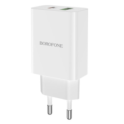 Мережевий зарядний пристрій BOROFONE BA56A Lavida dual port PD20W+QC3.0 charger White (BA56AW) - зображення 1