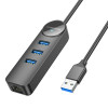 Адаптер Borofone DH6 Erudite 4-in-1 Gigabit Ethernet Adapter(USB to USB3.0*3+RJ45)(L=1.2M) Black (6941991104305) - зображення 2