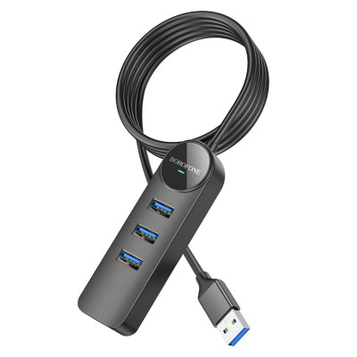 Адаптер Borofone DH6 Erudite 4-in-1 Gigabit Ethernet Adapter(USB to USB3.0*3+RJ45)(L=1.2M) Black (6941991104305) - зображення 1