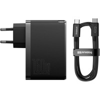 Мережевий зарядний пристрій Baseus GaN5 Pro Digital Fast Charger 2C+U 160W EU Cluster Black (With Superior Series Fast Charging Data Cable Type-C to T (Цвет Black) - фото № 7