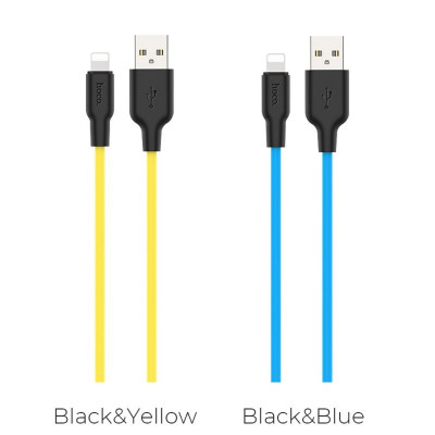Кабель HOCO X21 Plus USB to iP 2.4A, 1m, silicone, silicone connectors, Black+Blue - зображення 2