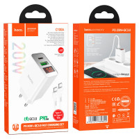 Мережевий зарядний пристрій HOCO C100A PD20W+QC3.0 charger with digital display set(Type-C to Type-C) White (Колір Білий) - фото № 7