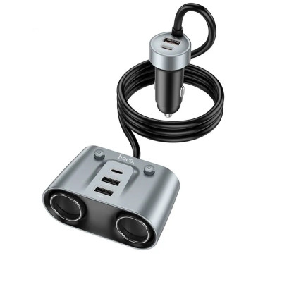 Автомобільний зарядний пристрій HOCO Z51 Establisher 147W(2C3A) 2-in-1 cigarette lighter car charger Metal Grey (6942007600439) - зображення 2
